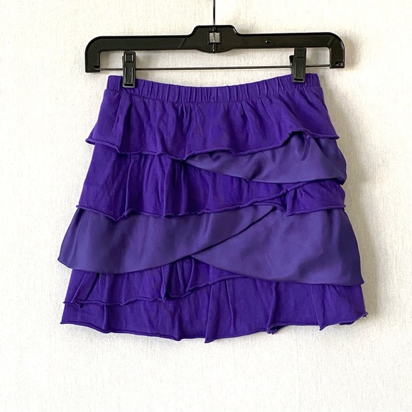 J Crew Crewcuts Girls Mixed Fabric Ruffle Tiers Skirt in Purple - Picture 2 of 4